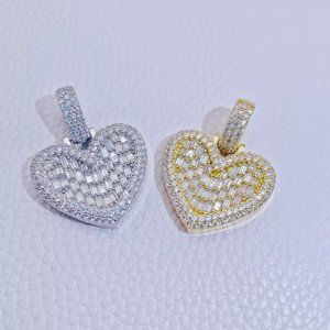 Iced Out S925 VVS moissanite Baguette Heart-shaped Necklaces Pendant